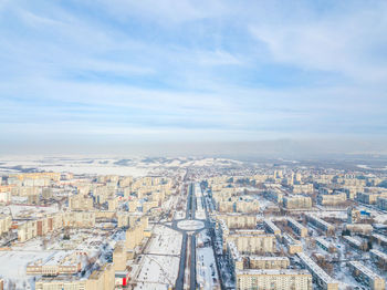 Novokuznetsk city district in winter from a bird's-eye view