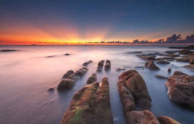 Panoramic view of sea against sky during sunset