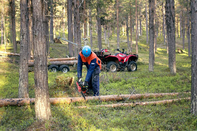 Lumberjack in forest