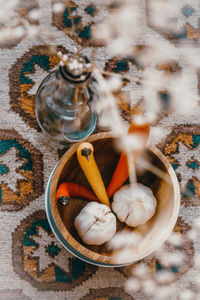 High angle view of coffee beans on table