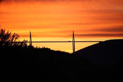 Silhouette suspension bridge against sky during sunset