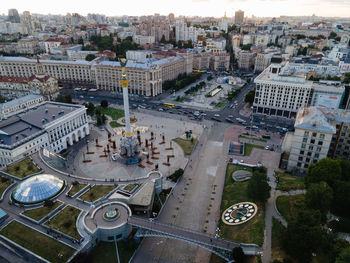 High angle view of street amidst buildings in city