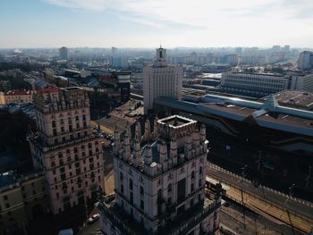 High angle view of buildings in city