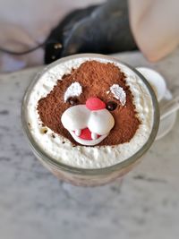 High angle view of coffee cup on table