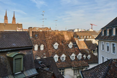 High angle view of buildings in city