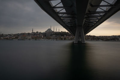 Halic metro bridge and suleymaniye mosque in istanbul
