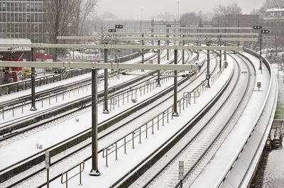 High angle view of railroad tracks during winter