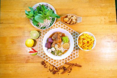 High angle view of food on table