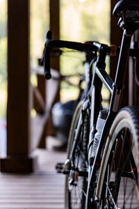 Close-up of bicycle parked in row