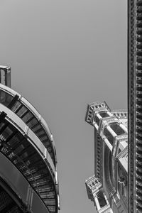 Low angle view of buildings against clear sky