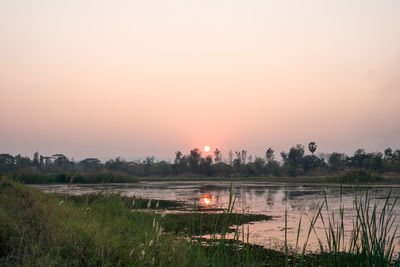 Scenic view of lake against sky during sunset