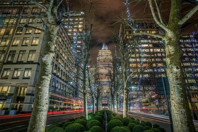 View of skyscrapers in city at night