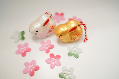 Close-up of christmas decoration on white background