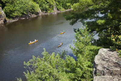 High angle view of boat in lake