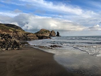 Scenic view of beach against sky