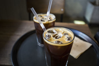 High angle view of coffee cup on table