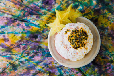 High angle view of ice cream in bowl