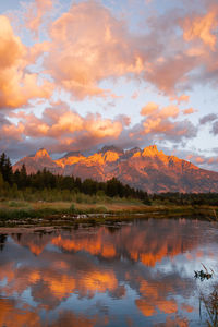 Scenic view of lake against sky during sunset