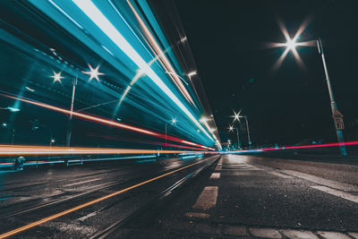 Light trails on road at night