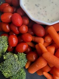 High angle view of strawberries in bowl