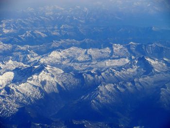 Aerial view of snow covered landscape