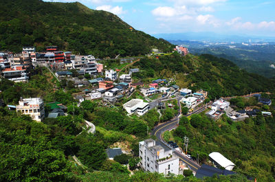 High angle view of townscape and buildings in town