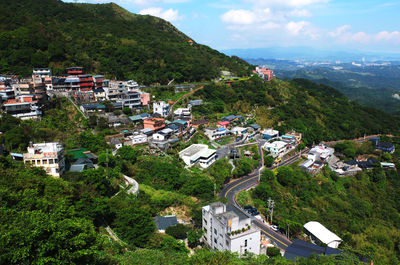 High angle view of townscape and buildings in the town of taiwan