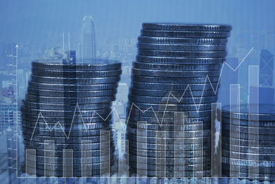 Digital composite image of modern building against sky in city