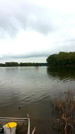 Scenic view of lake against cloudy sky