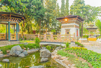 View of garden with building in background