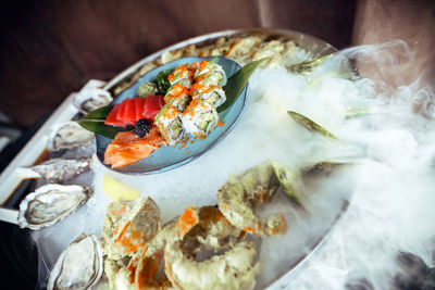 High angle view of fish in plate