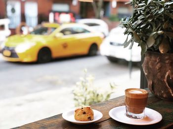 Coffee served on table at cafe