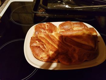 High angle view of bread in plate on table