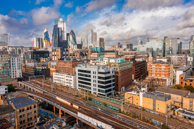 Aerial panoramic scene of the london city financial district