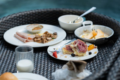 High angle view of food on table