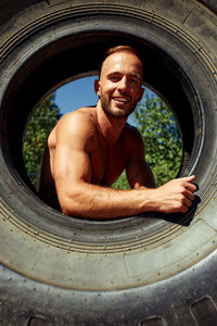 Low angle view of man in water