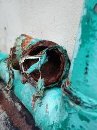 Close-up of rusty metal on wall