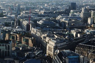 High angle view of city buildings