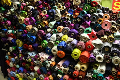 Full frame shot of colorful silk from china textile market