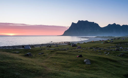 Scenic view of sea against clear sky