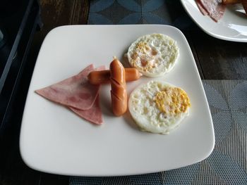 High angle view of breakfast served on table