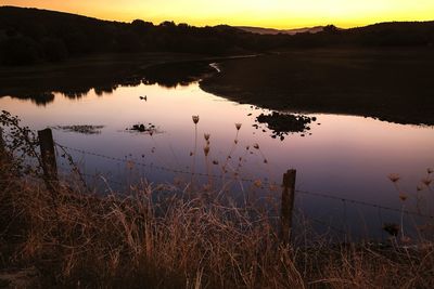 Scenic view of lake against sky during sunset