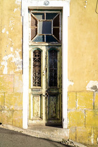 Closed door of old building