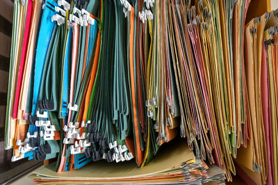 High angle view of multi colored umbrellas at market