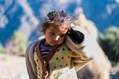 Portrait of girl in winter