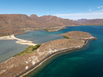 Scenic view of sea and mountains against sky