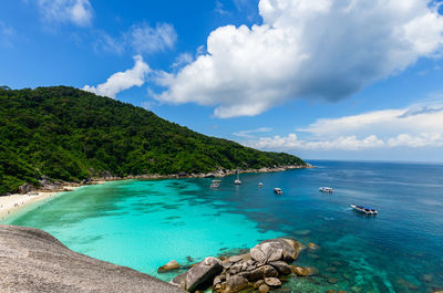 Panoramic view of koh.8 similan island with white cloud and blue sky,