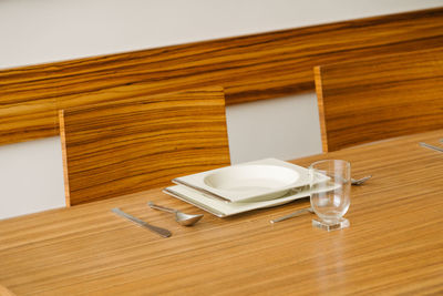 High angle view of objects on table