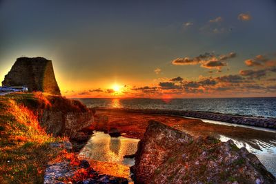 Scenic view of sea against sky at sunset