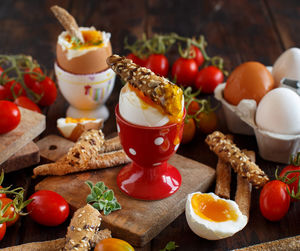 Close-up of breakfast served on table